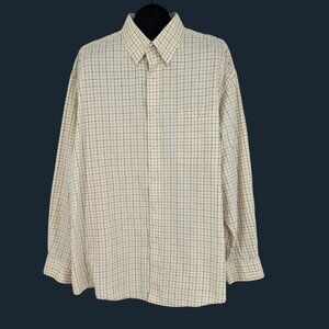 Vtg Orvis Signature Grid Check Button Up Shirt Heritage Butter Yellow Size XXL